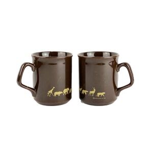 1983 Wildlife Artists Brown Ceramic Animal Series Coffee Mugs